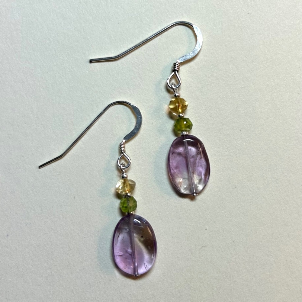 Amethyst, peridot, & tourmaline drop earrings